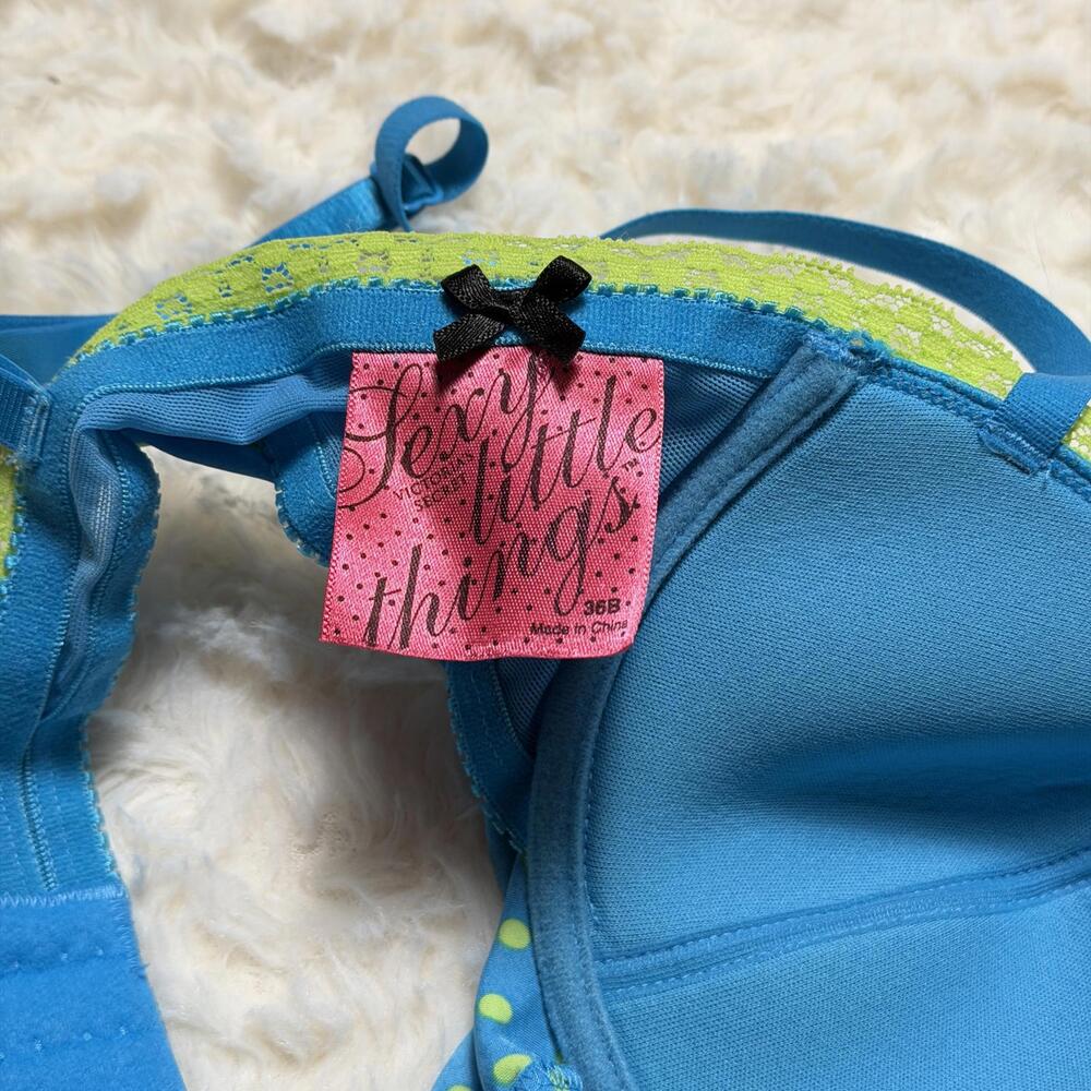 Victoria's Secret Sexy Little Things Y2K Blue Lime Polka Dot Satin  Romper 36B - Picture 7 of 8